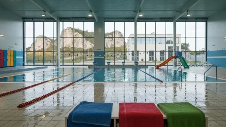 Plywalnia dla dzieci w Kielcach z plytka strefa i widokiem na swietokrzyskie wzgorza