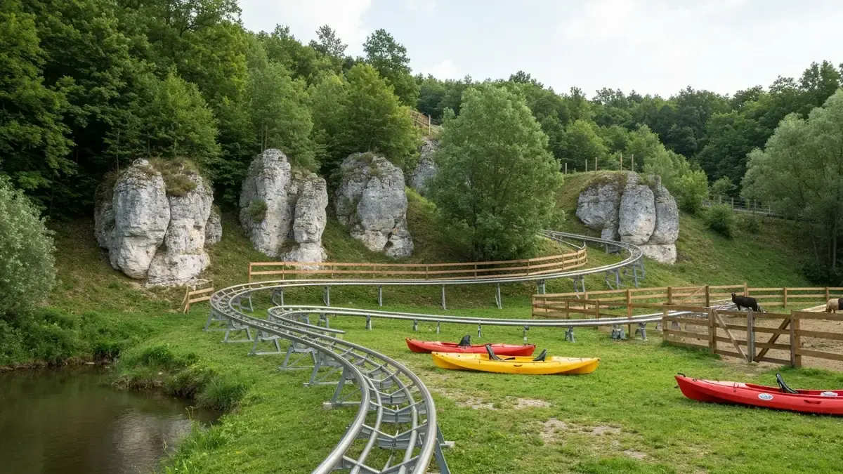 Kolejka gorska, kajaki nad Kamienna i zielone wzgorza Baltowa w regionie swietokrzyskim