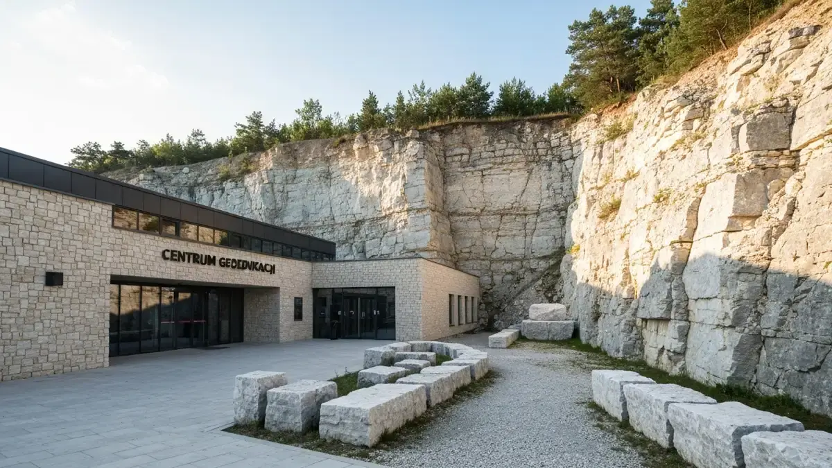 Centrum Geoedukacji w Kielcach przy skalnych ścianach rezerwatu Wietrznia
