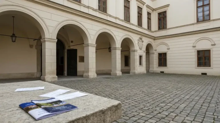 Wejście do Pałacu Biskupów Krakowskich w Kielcach z biletami na kamiennym parapecie