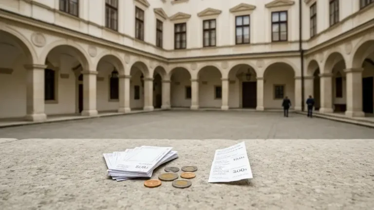 Blankiety biletów na tle dziedzińca Pałacu Biskupów Krakowskich w Kielcach