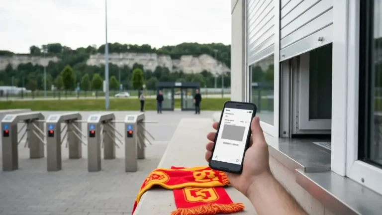 Telefon z biletem przy wejściu na stadion piłkarski w Kielcach