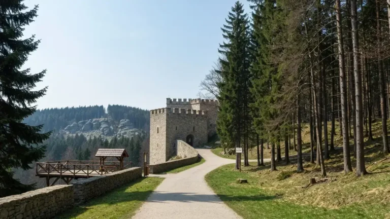 Podejście do klasztoru na Świętym Krzyżu i gołoborza w Górach Świętokrzyskich