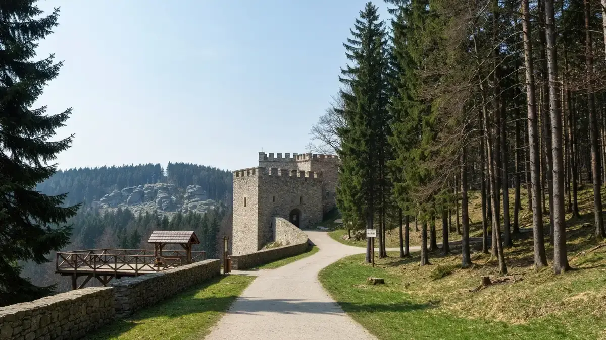 Podejście do klasztoru na Świętym Krzyżu i gołoborza w Górach Świętokrzyskich