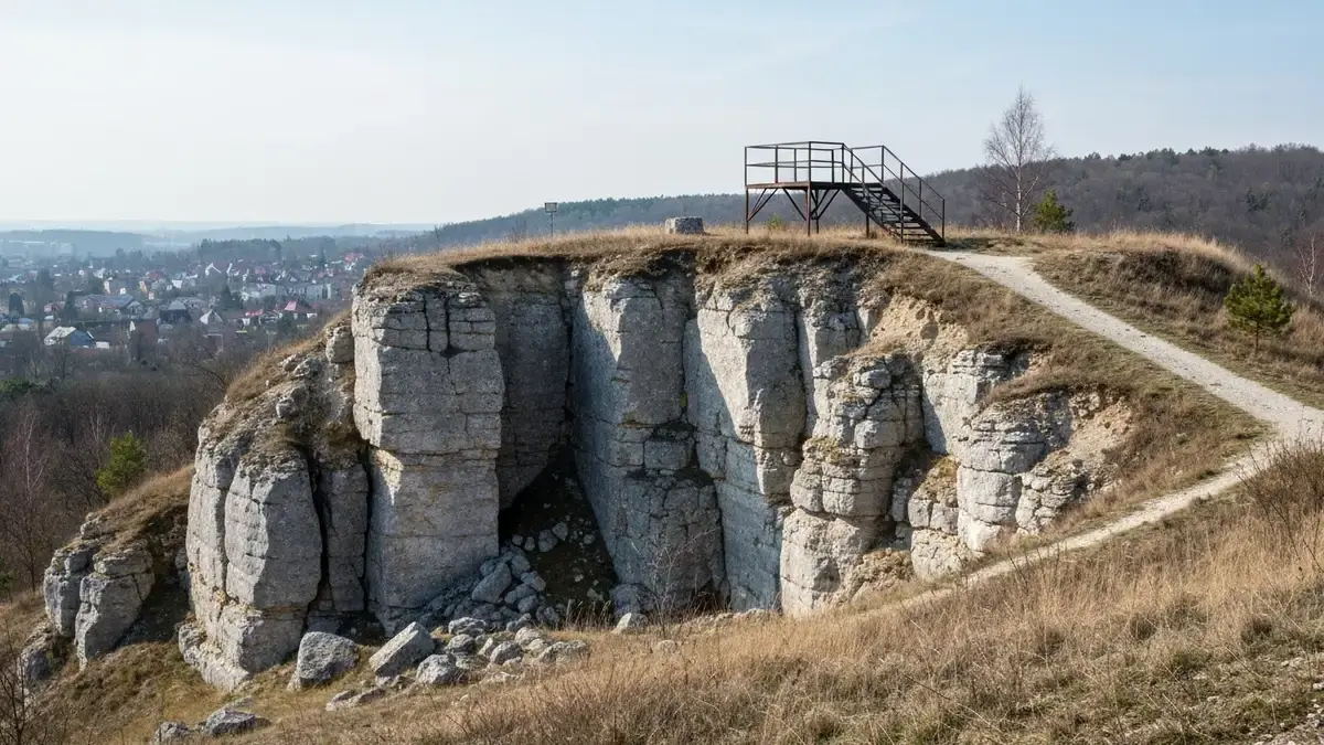 Taras widokowy i wapienne profile skalne w rezerwacie Wietrznia w Kielcach