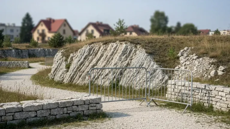 Zamknieta sciezka przy skalach rezerwatu Slichowice w Kielcach