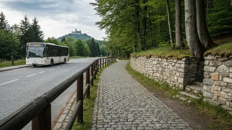 Bus i lesna Droga Krolewska w stronę Swietego Krzyza w Gorach Swietokrzyskich