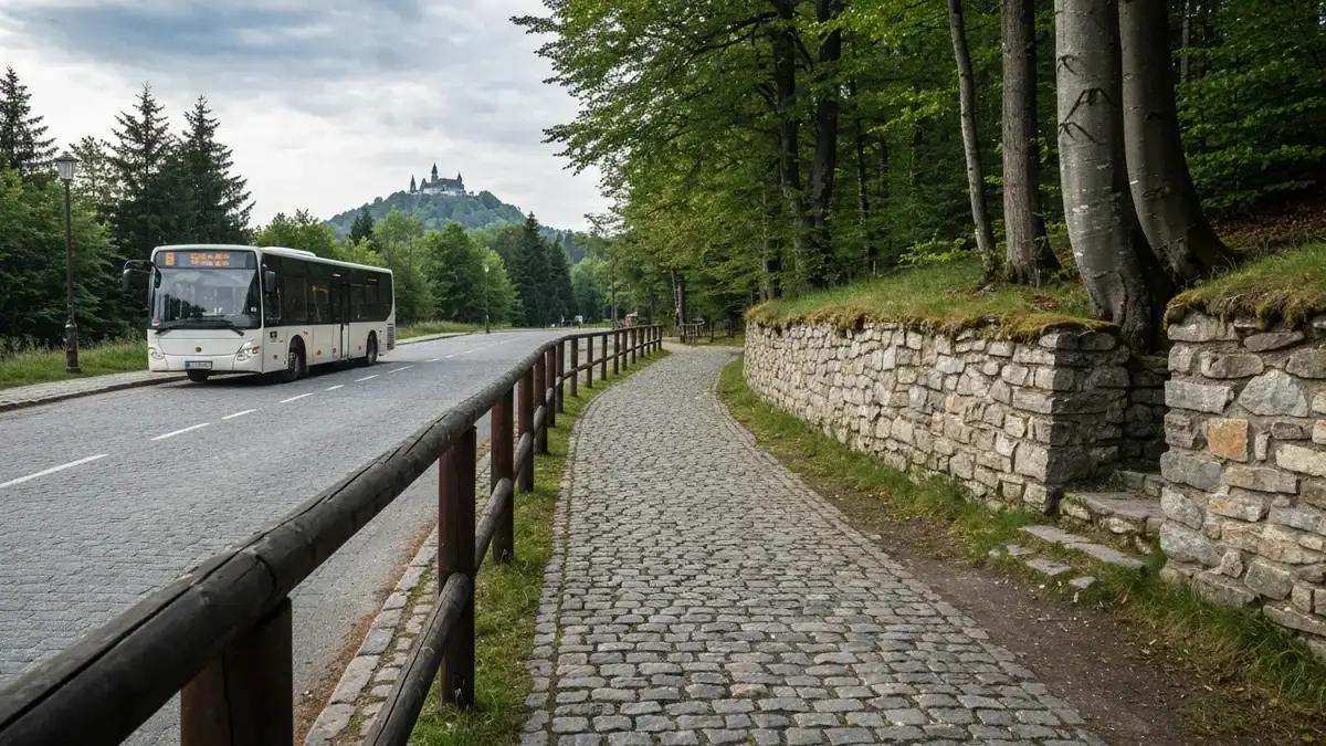 Bus i lesna Droga Krolewska w stronę Swietego Krzyza w Gorach Swietokrzyskich