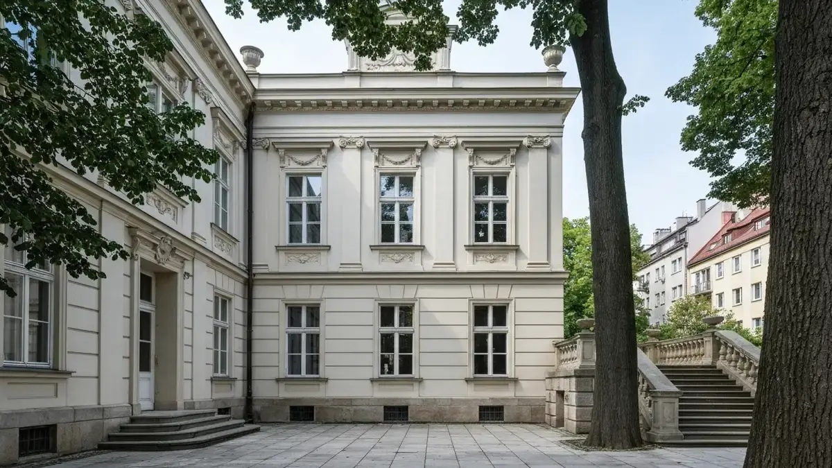Pałacyk Zielińskiego w Kielcach od strony ogrodu w świetle dnia