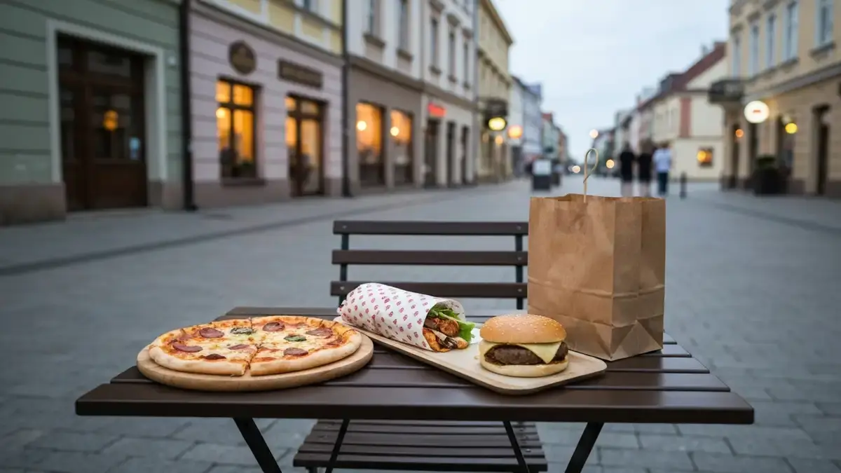 Wieczorne jedzenie na wynos przy deptaku Sienkiewicza w Kielcach