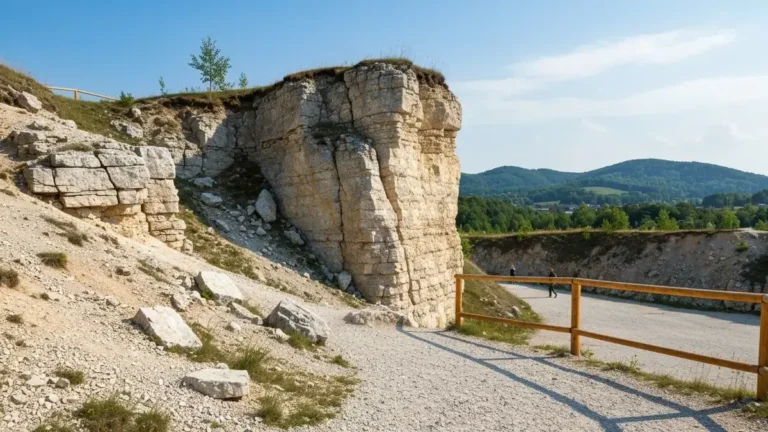 Dawny kamieniołom wapienny w Kielcach na trasie geoturystycznej z widokiem na Góry Świętokrzyskie