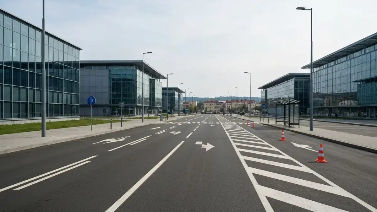 Dojazd i parking przy halach targowych w Kielcach w dziennym świetle