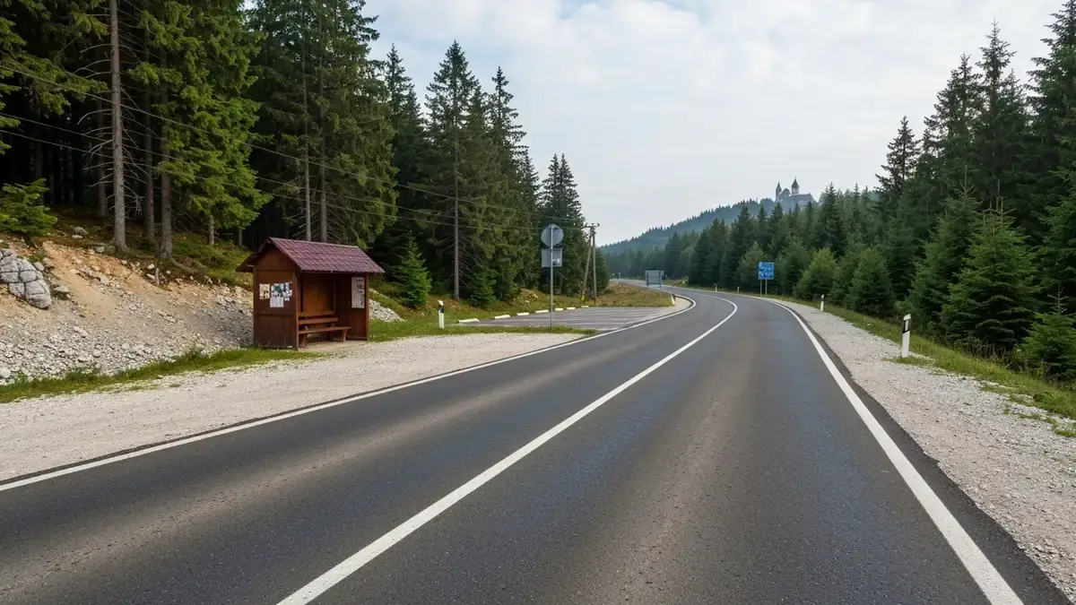 Droga i wejście na szlak w stronę Świętego Krzyża w Górach Świętokrzyskich