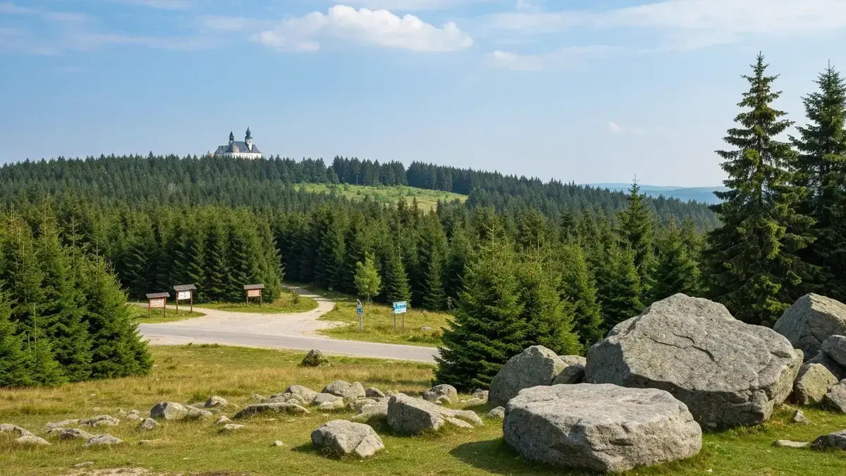 Parking i lesna trasa z Huty Szklanej na Swiety Krzyz w Gorach Swietokrzyskich